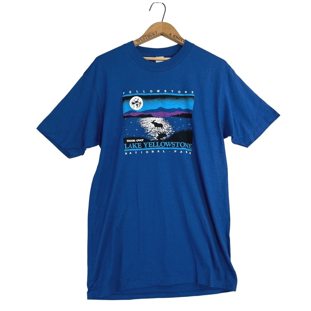 Vintage 90's Jerzees Yellowstone National‎ Park T Shirt Blue Mens Large USA